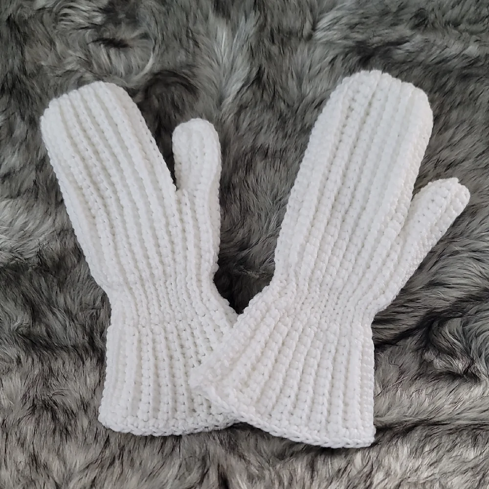 Hand Crochet Vintage Style White Mittens